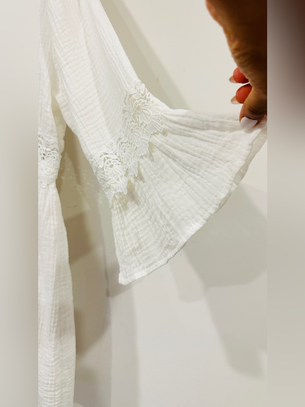 Blue Island White Cotton Gauze Lace Boho Kimono Cardigan Cover-Up XL - Picture 5 of 8
